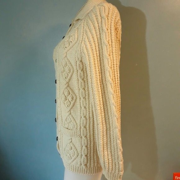 Vintage Irish Traditional Hand Knit Cardigan with Cables, Buttons, Pockets - Picture 8 of 8